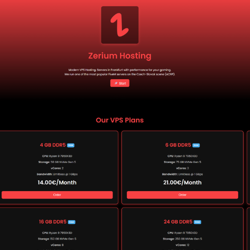 Zerium Hosting Website mockup